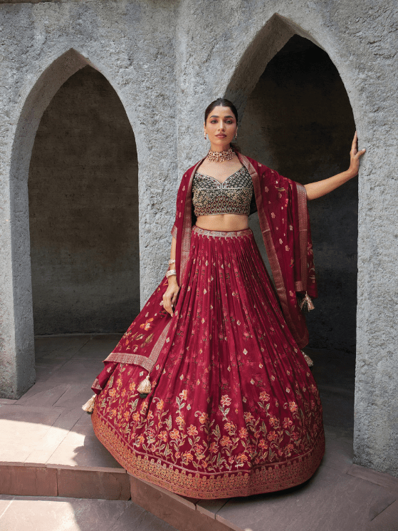 Maroon Color Crap Jacard Silk Lehenga