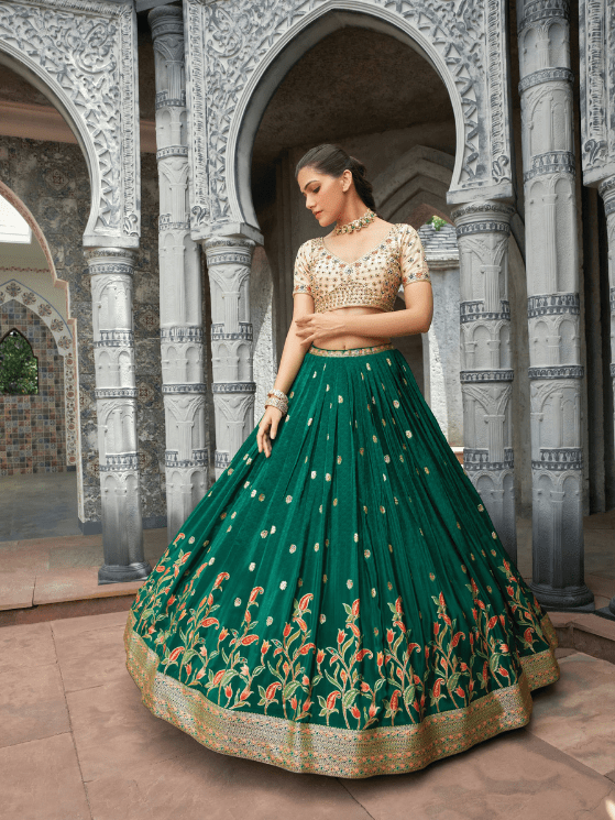 Green Color Crap Jacard Silk Lehenga