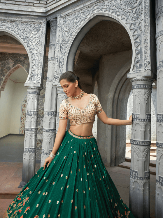 Green Color Crap Jacard Silk Lehenga