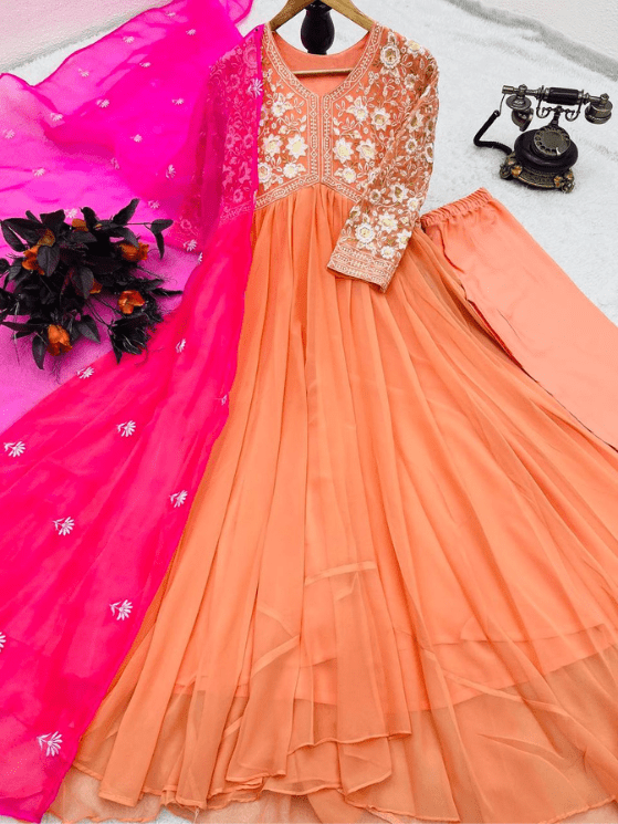 Pink Color Fox Georgette Dress