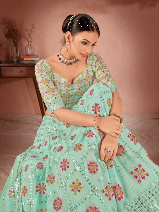 Sea Green Color Premium Georgette Lehenga