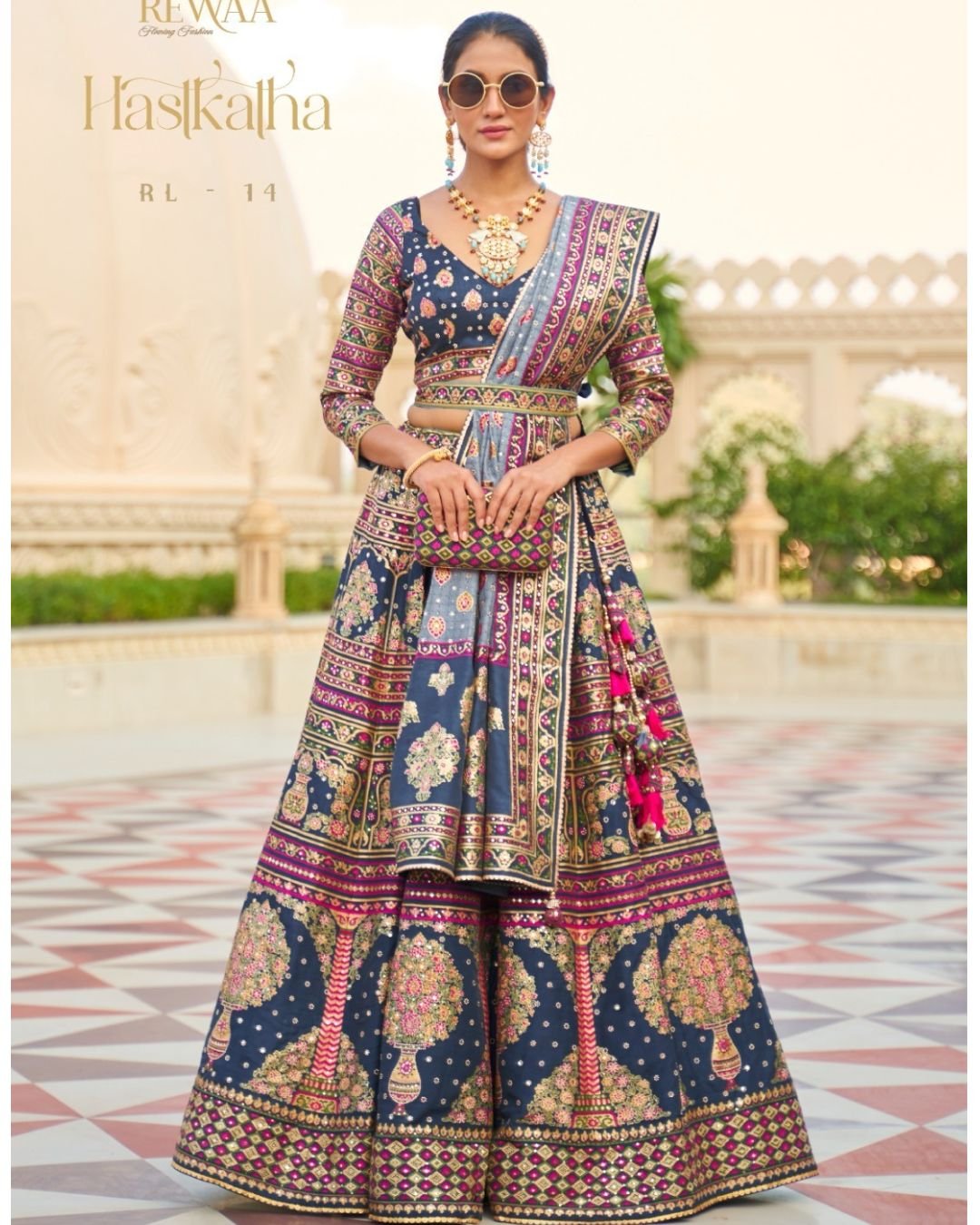Dark Blue Color Pure Smooth Rajwadi With Sparkle N Mirror Work Silk Lehenga