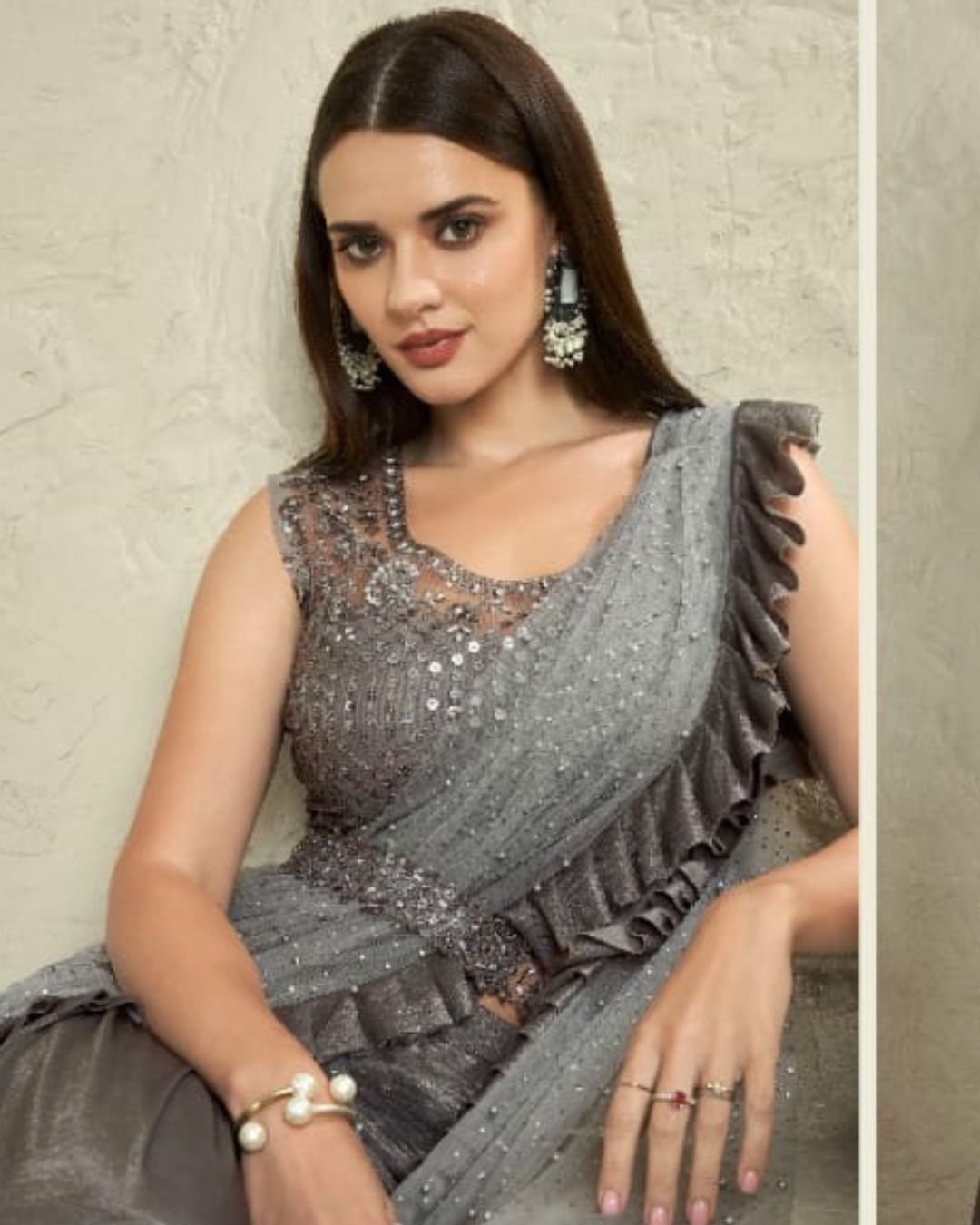 Silver Gray Colour Saree