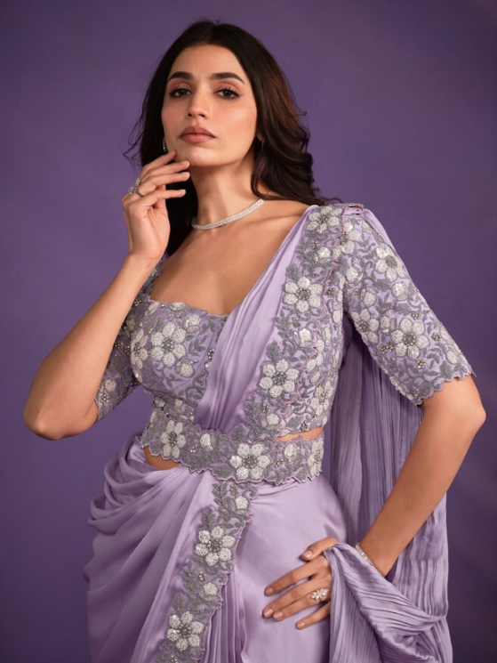 Lavender Color Party Wear Saree
