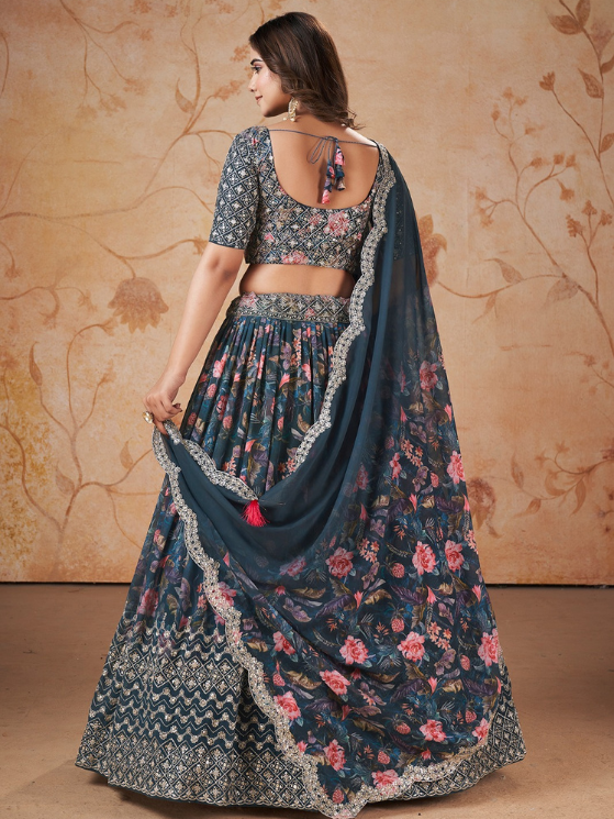 Blue Color Faux Georgette Lehanga