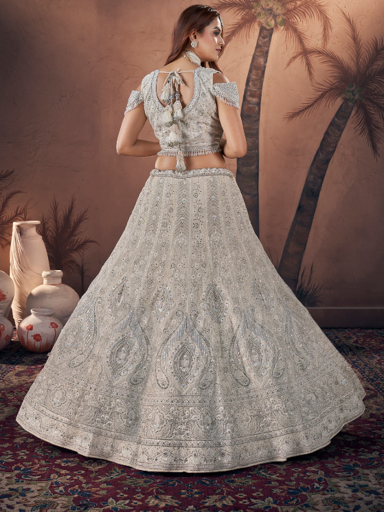 Off White Georgetta with Handwork Lehenga Choli