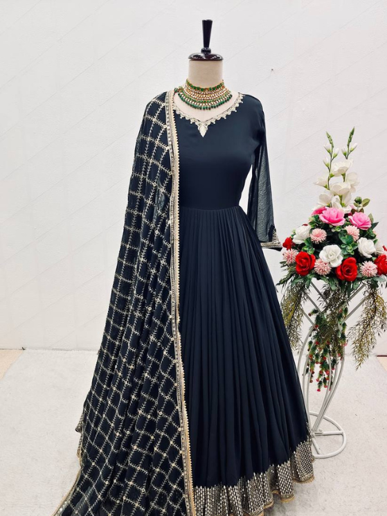 Black Heavy Fox Georgette Gown