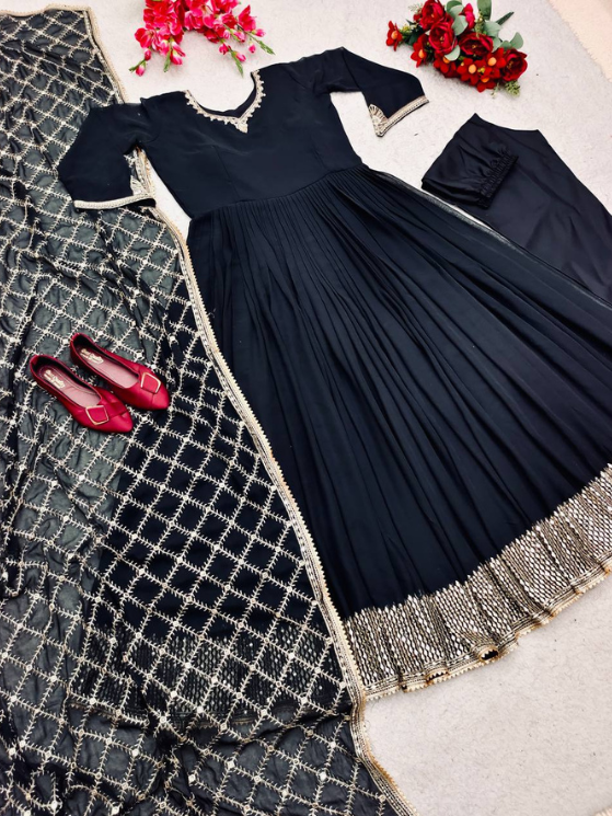 Black Heavy Fox Georgette Gown