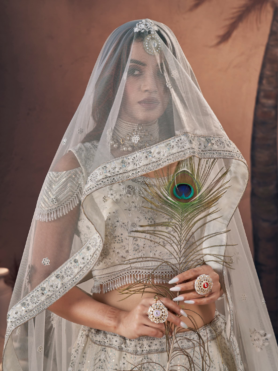 Off White Georgetta with Handwork Lehenga Choli