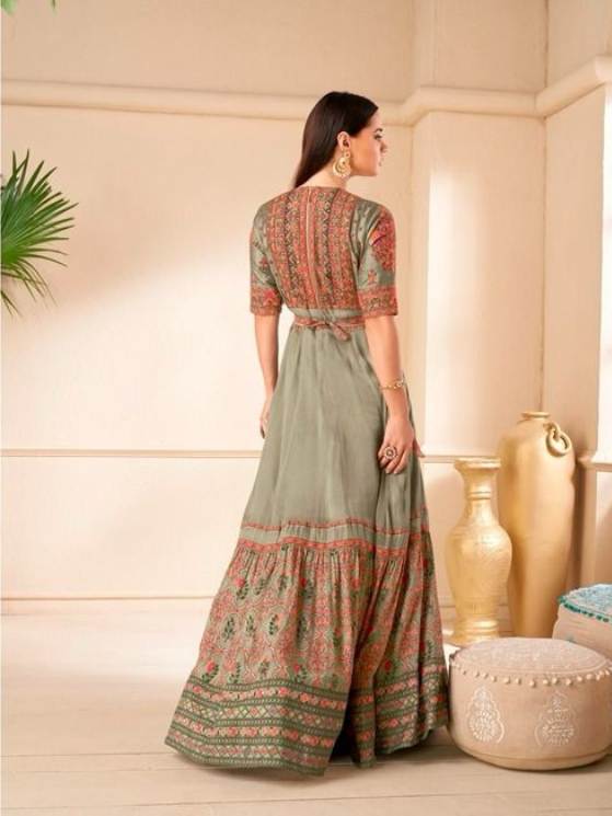 Green Gerogette/Silk Designer Dress