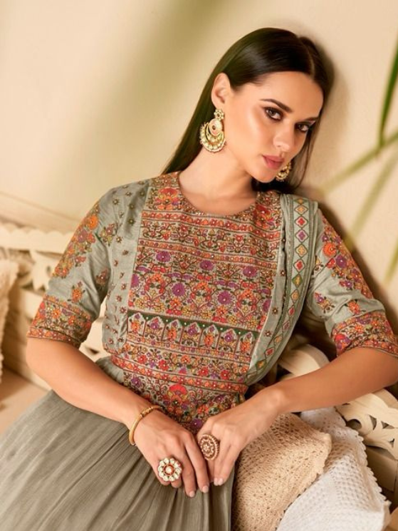 Green Gerogette/Silk Designer Dress