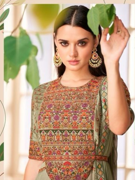 Green Gerogette/Silk Designer Dress