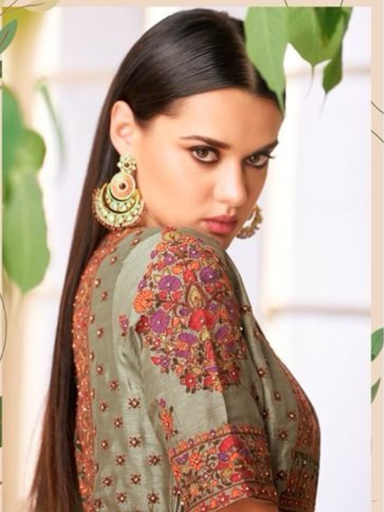 Green Gerogette/Silk Designer Dress