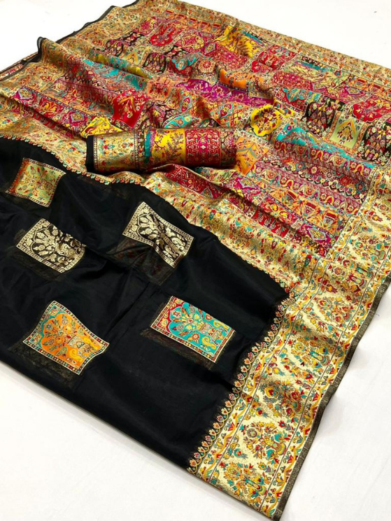 Black Modal Silk - Kashmiri Saree