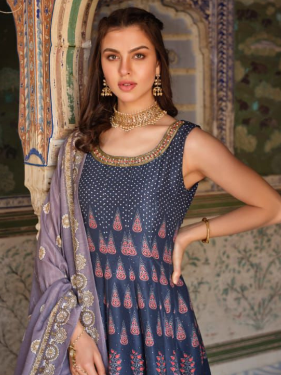 Blue Pure Print and Leather Work Gown