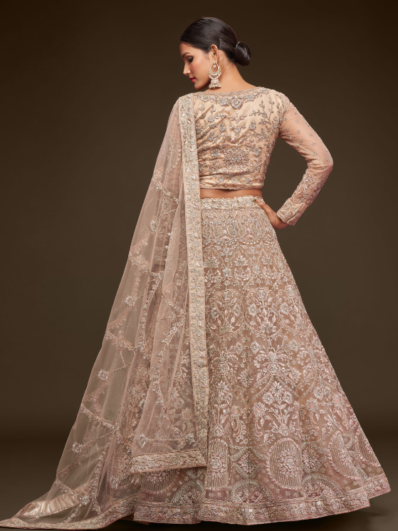 Beige Glitter Dori and Zari Embroidery Work Lehenga Choli