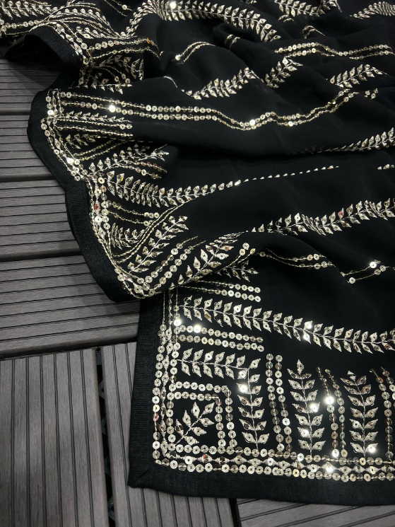 Soft Georgette C Pallu Sequence Embroidery Work Saree