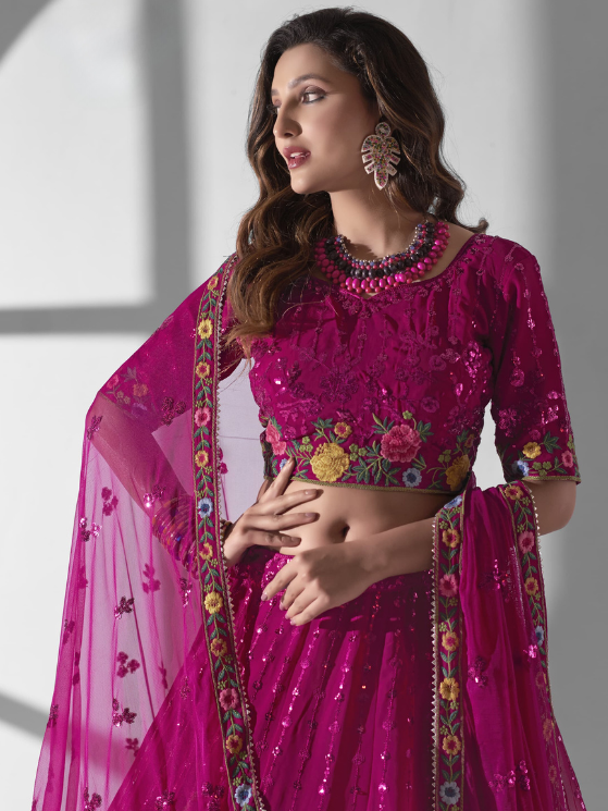 Wine Colour Multi Embroidered Designer Lehenga Choli