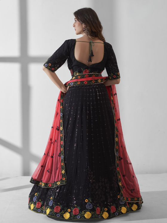 Black Colour Multi Embroidered Designer Lehenga Choli