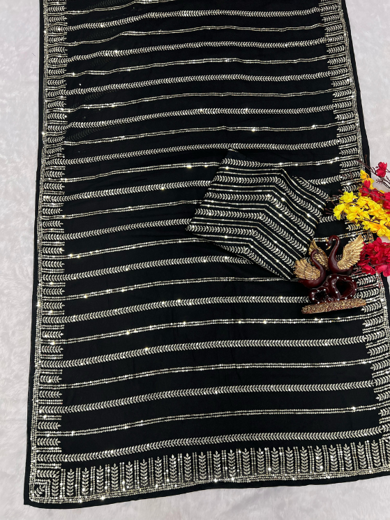 Soft Georgette C Pallu Sequence Embroidery Work Saree