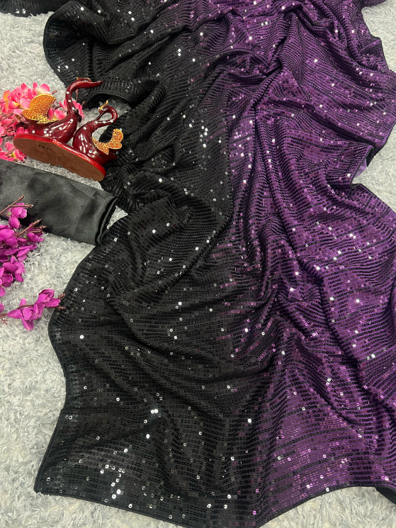 Heavy Georgette Dual Sequence Embroidery Work Saree