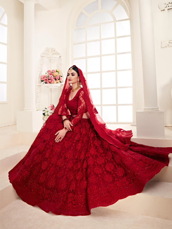 Royal Red Designer Heavy Embroidery Lehenga