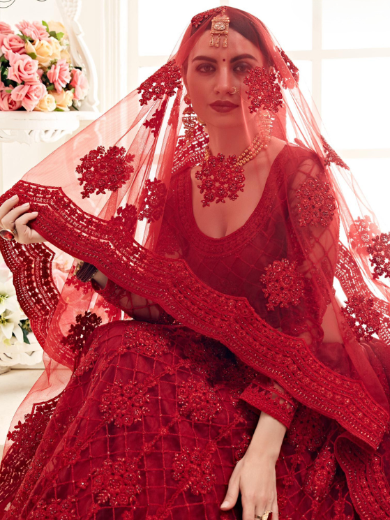 Royal Red Designer Heavy Embroidery Lehenga