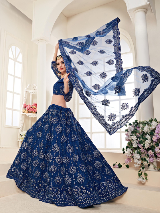 Blue Designer Heavy Embroidery Lehenga