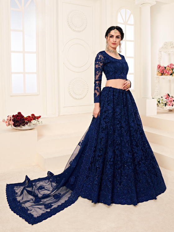 Royal Blue Designer Heavy Embroidery Lehenga