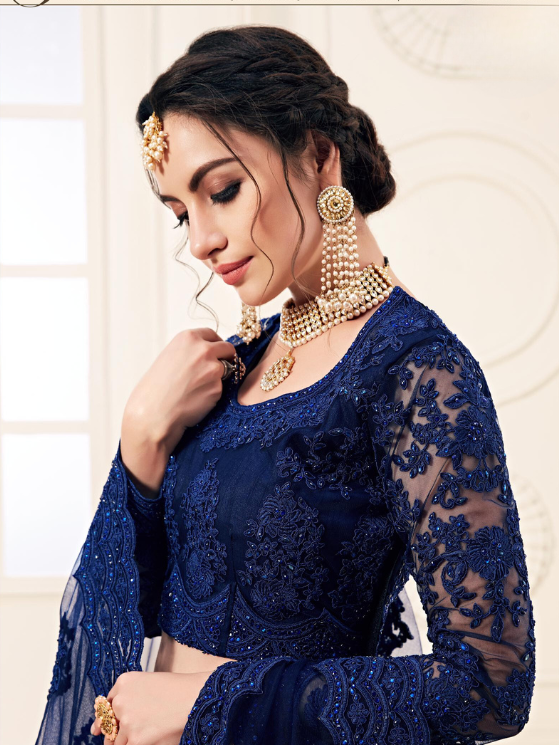 Royal Blue Designer Heavy Embroidery Lehenga