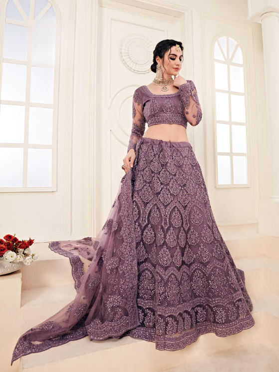 Purple Designer Heavy Embroidery Lehenga