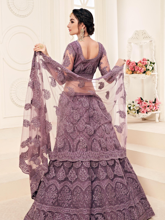 Purple Designer Heavy Embroidery Lehenga
