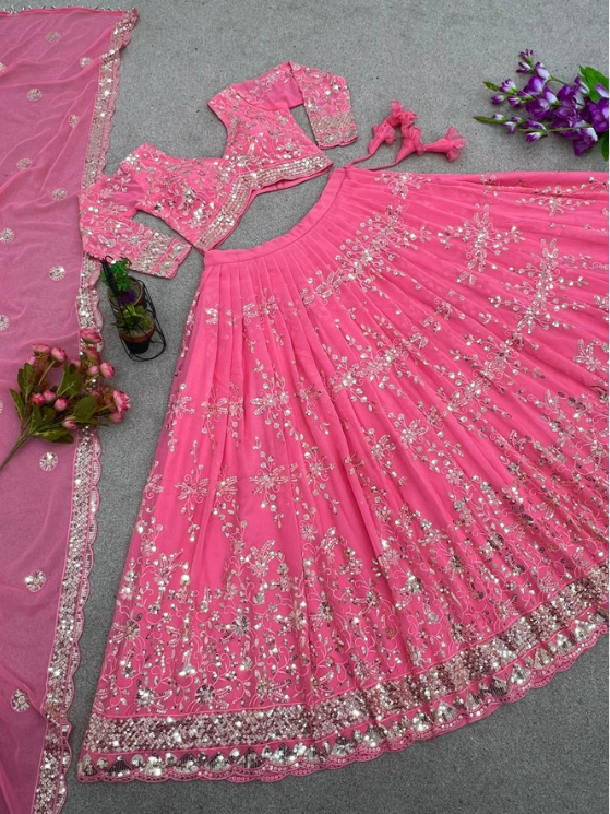Blush Pink Faux Georgette With Heavy Embroidery Lehenga Choli