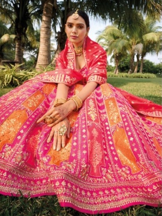 Magenta & Orange Banarasi Silk Lehenga Set