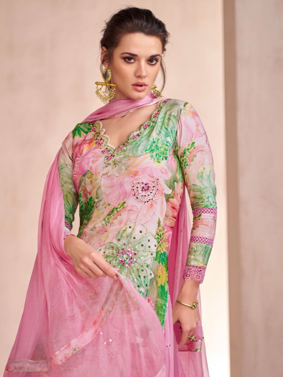 PINK SUIT PURE MULSLIN WITH HAND EMBELLISHED WORK