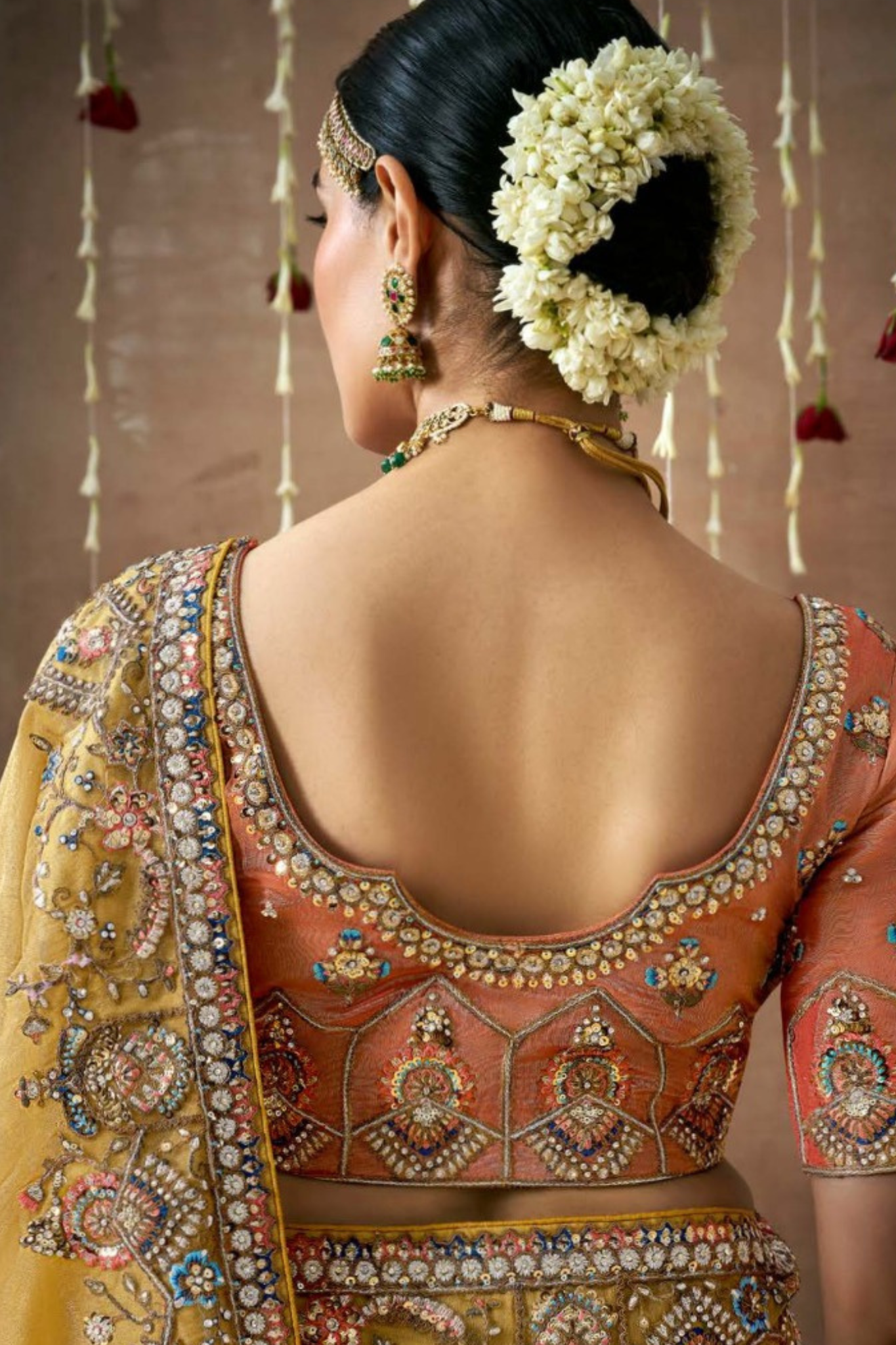 Mustard Yellow Organza Silk Embroidered Sequins Saree