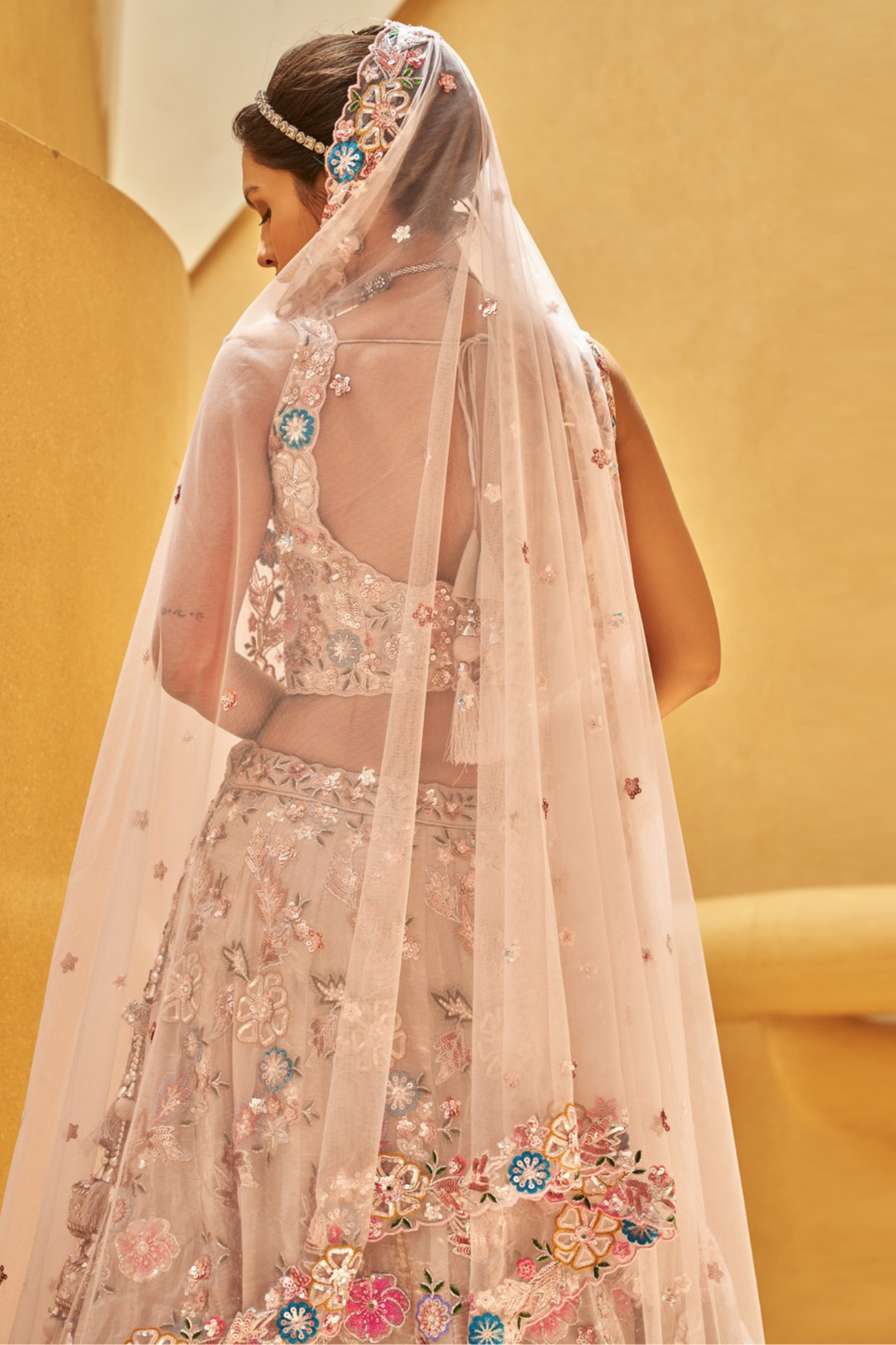 Beige Embroidered Thread Work Ready to Wear Lehenga & Blouse With Dupatta