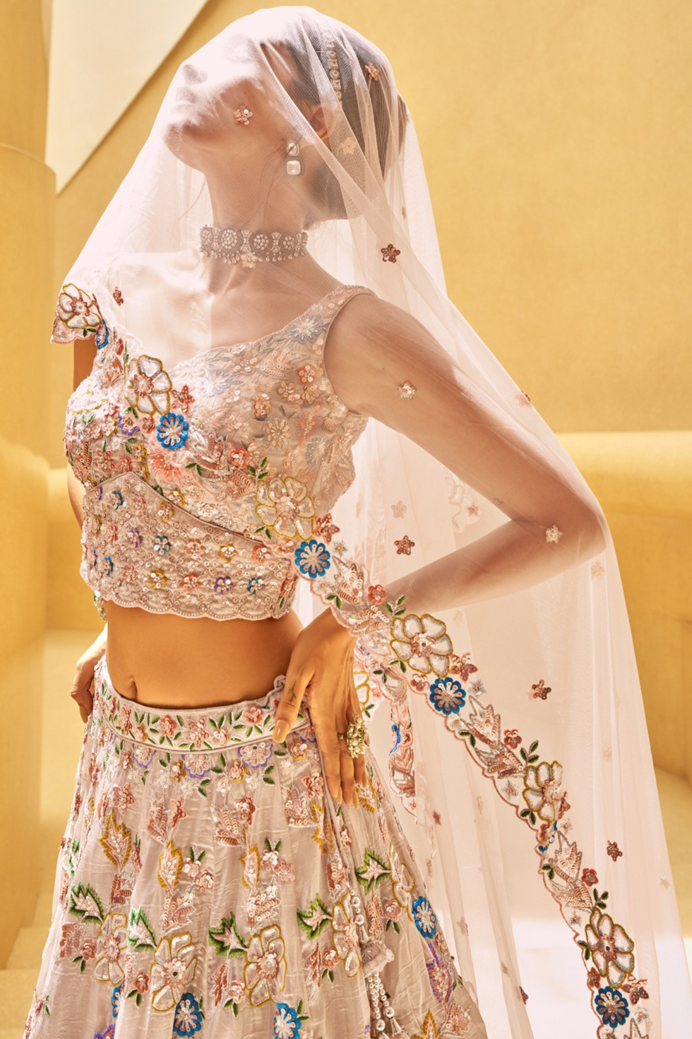 Beige Embroidered Thread Work Ready to Wear Lehenga & Blouse With Dupatta