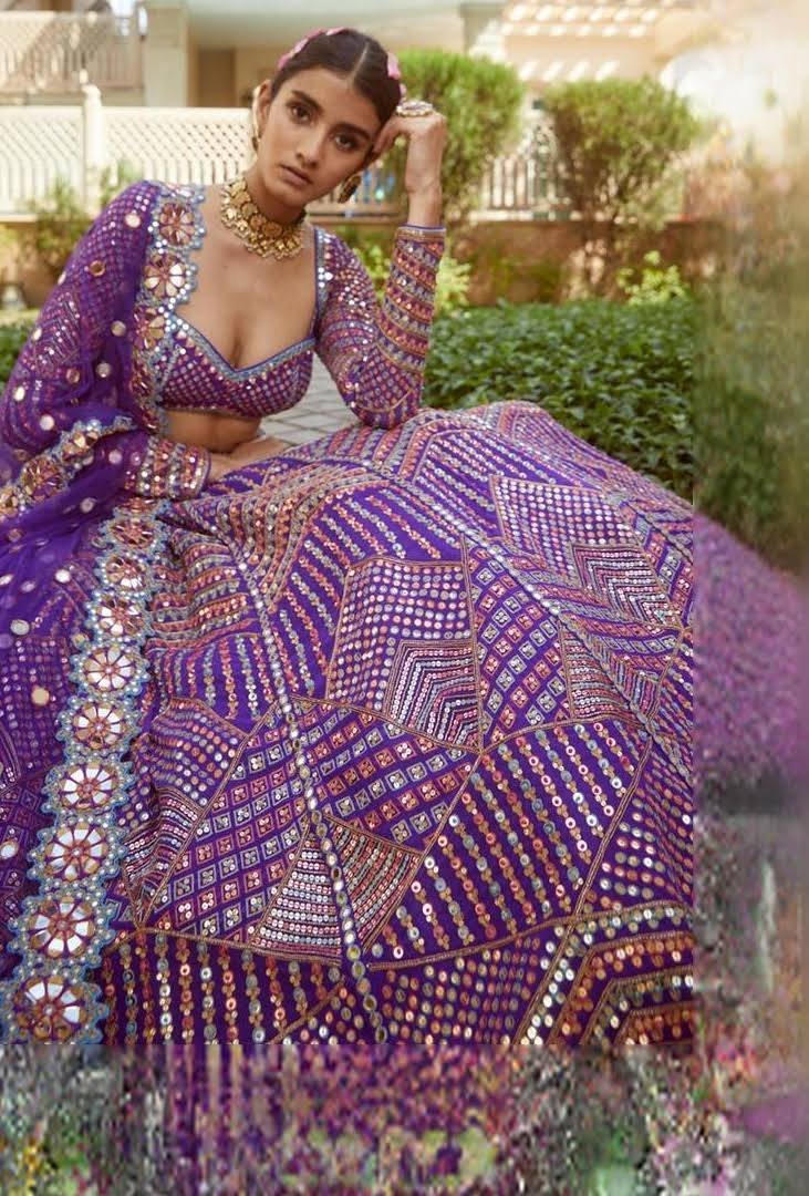 Purple Colour Embroidery heavy designer lehenga set