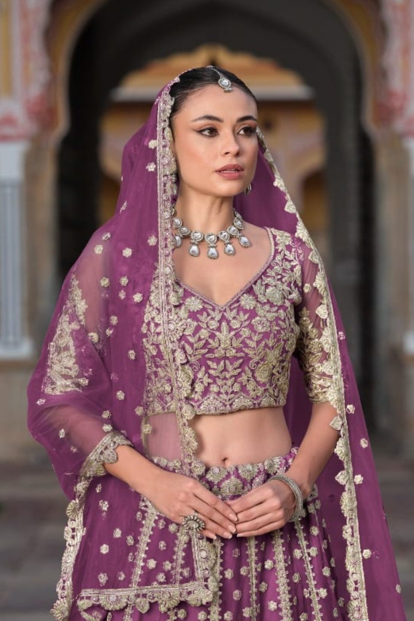 Purple Pure Butterfly Net With Beautiful sequence Embroidery Lehanga