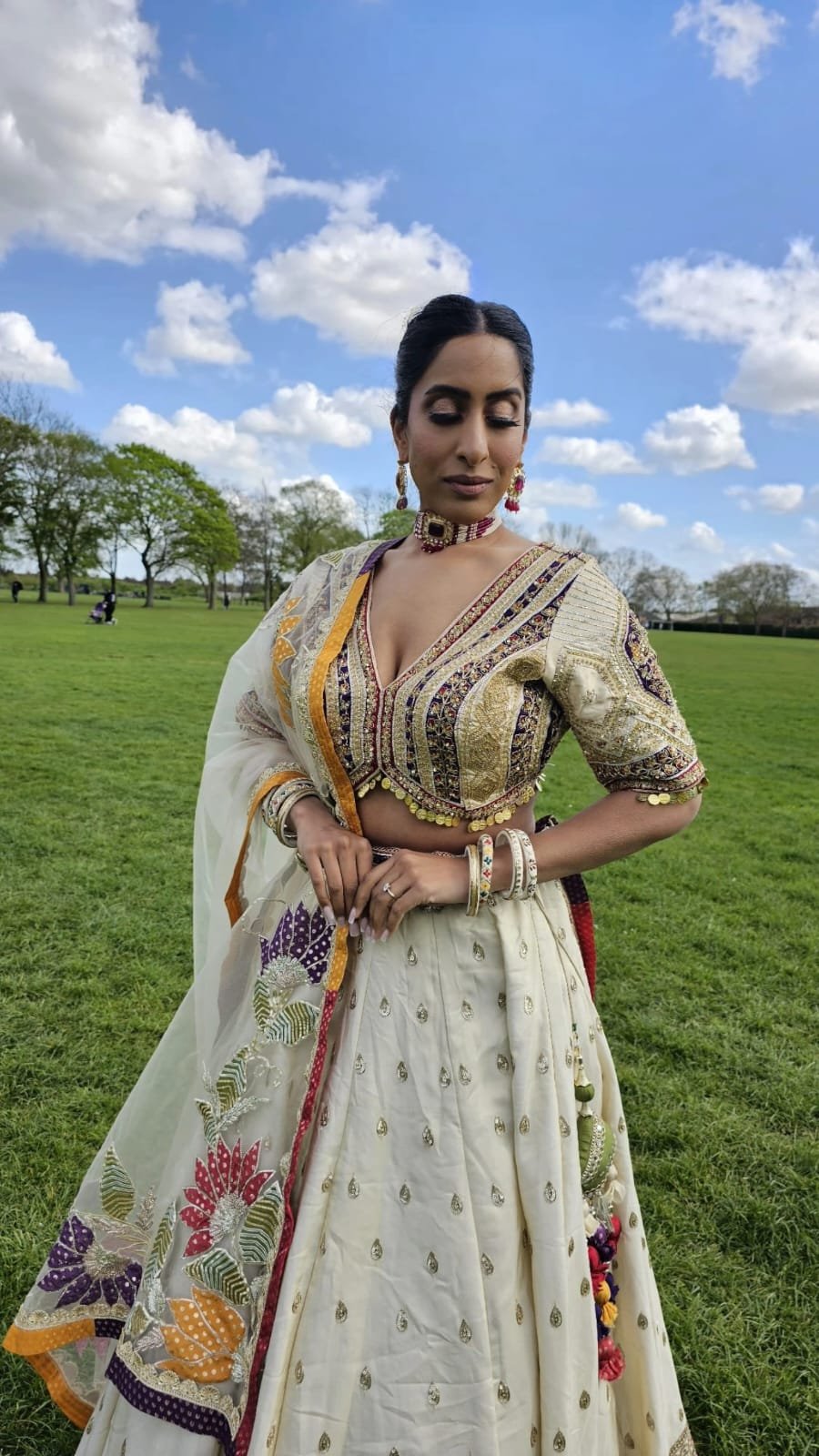 Ivory Designer full choli Embroidery Tissue Silk Lehenga Set