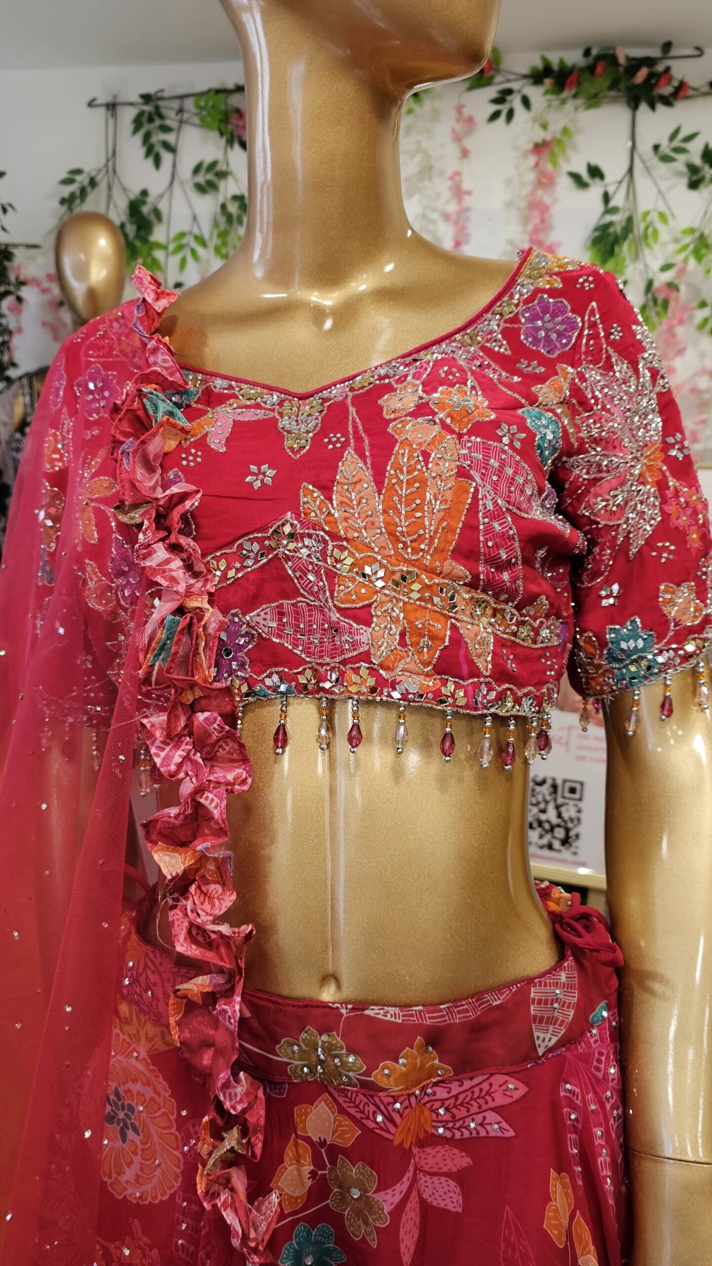 Vibrant Pink Designer Multicolor Floral Embroidered Lehenga Set
