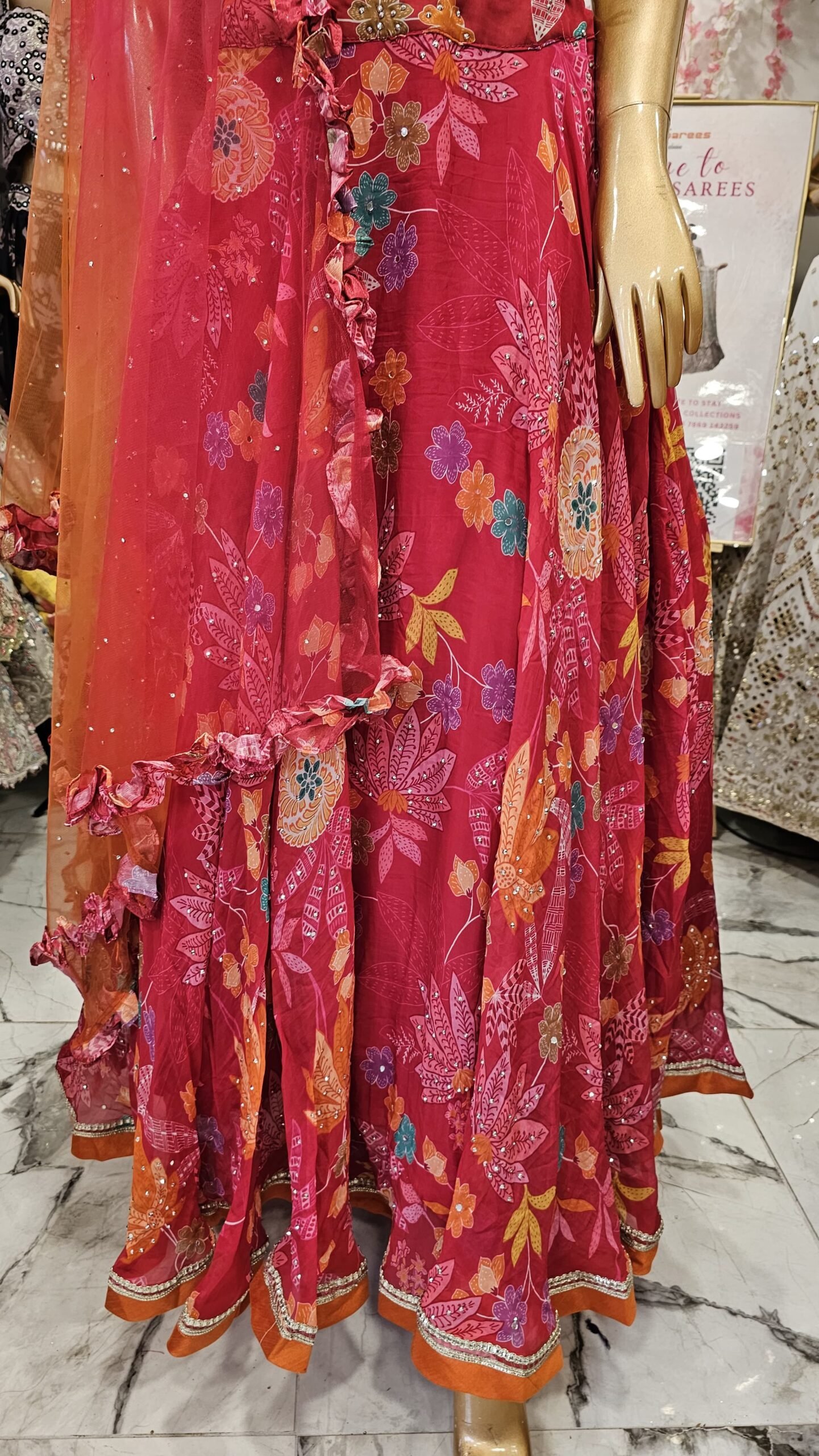 Vibrant Pink Designer Multicolor Floral Embroidered Lehenga Set