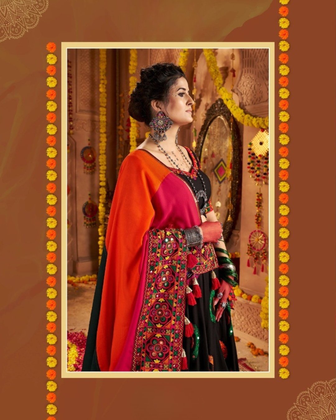 Black colour Thread Embroidered & Gota patti Work Navratri Choli