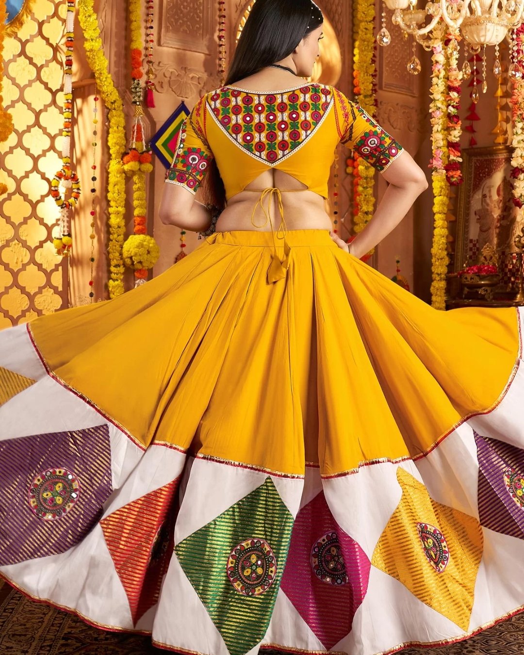 Yellow Colour Thread Embroidered & Gota patti Work Navratri Choli