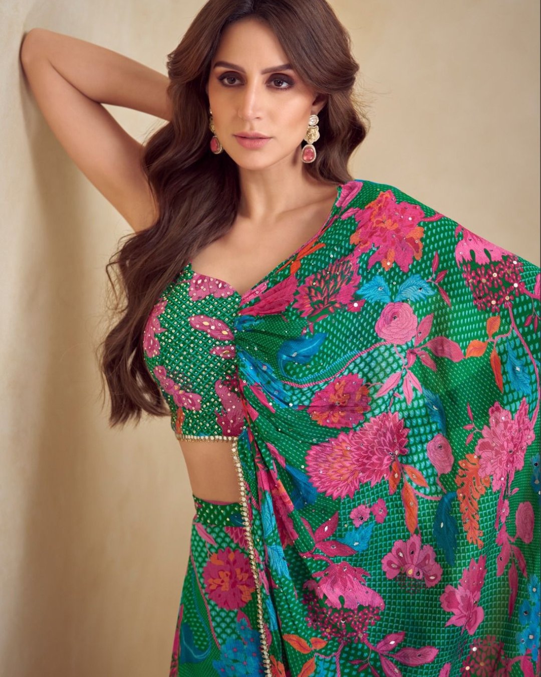 Printed Green Designer Partywear Dress Real Chinon & Silk Digital Print Top & PLazzo