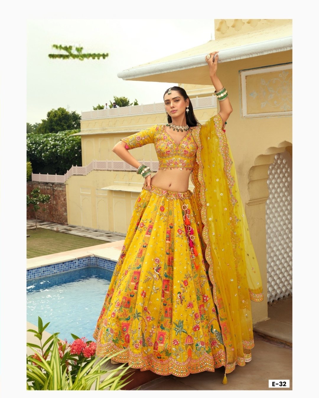Yellow Floral Embroidered Bridal Lehenga with Embroidered Bridal Lehenga thread work lehenga set